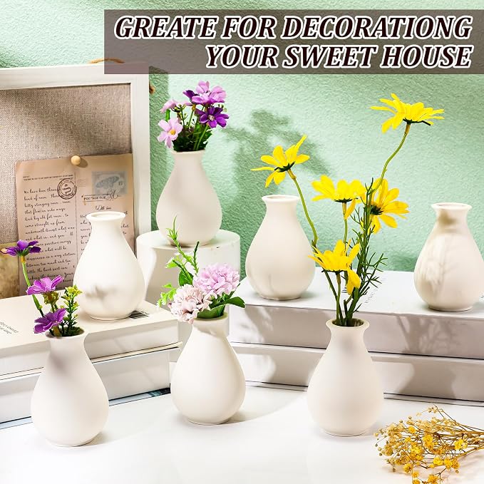 Tioncy 15 Pack White Ceramic Bud Vases Bulk Boho Small Flower Vase White - Image 7