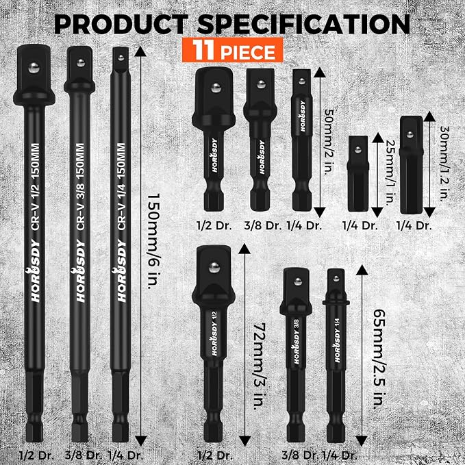 HORUSDY 11-Piece Impact Socket Adapter Set, 1/4-Inch Hex Shank, Cr-V Steel High - Image 3