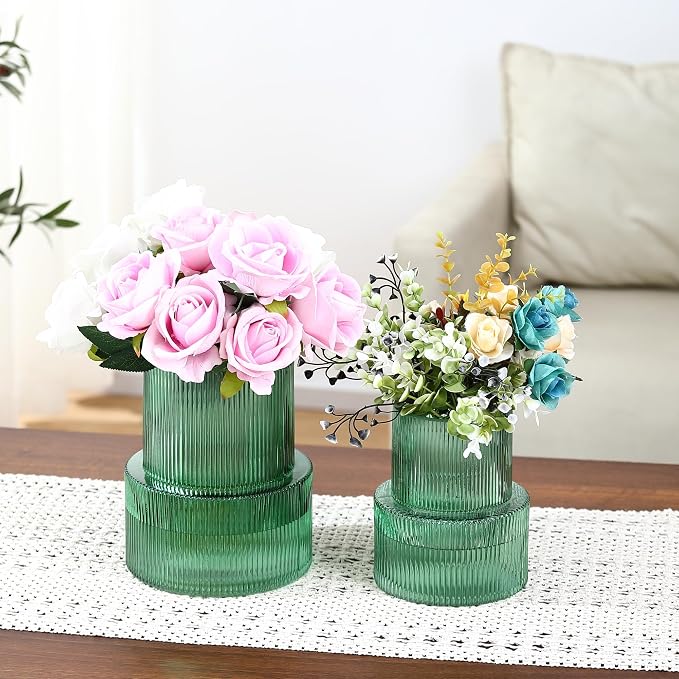 Ribbed Glass Vases for Bouquet, Modern Vase for Living Room, Coffe Table - Image 2