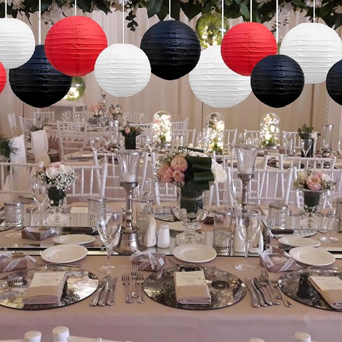 BEISHIDA Red Black White Paper Lanterns 4/6/8/10 Inch Round Chinese Lamp | 12Pcs - Image 6