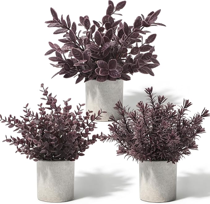 Der Rose 3 Pack Plum Eucalyptus Fake Plants by DerRose