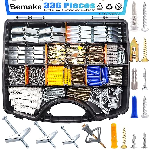 336Pcs Toggle Bolts Heavy Duty Drywall Anchors and Screws Assortment Kit by Bemaka