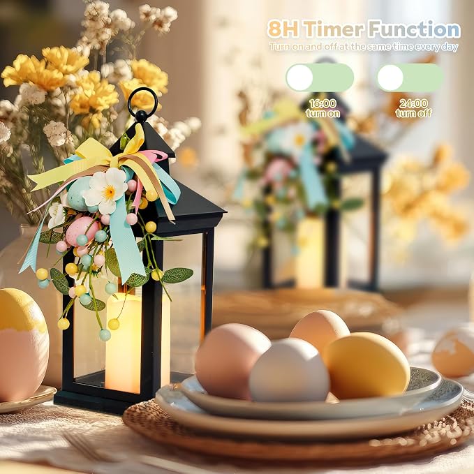 Easter Lanterns Decorative Indoor & Outdoor, 14 Inch Black Candle Lanterns - Image 4