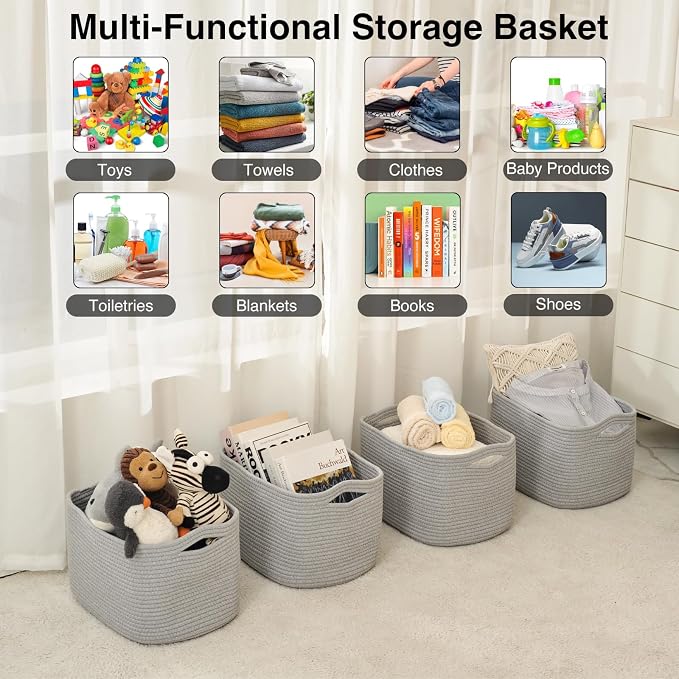 ICERZCZ Storage Baskets for Organizing & Shelves, Woven Cotton Rope - Image 4