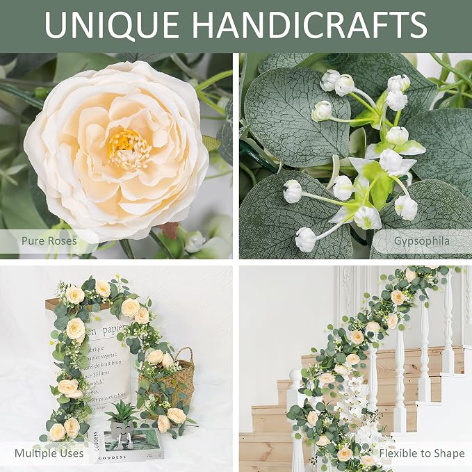 TOCHGREEN 4 Pack Artificial Eucalyptus Flower Garland - Image 4