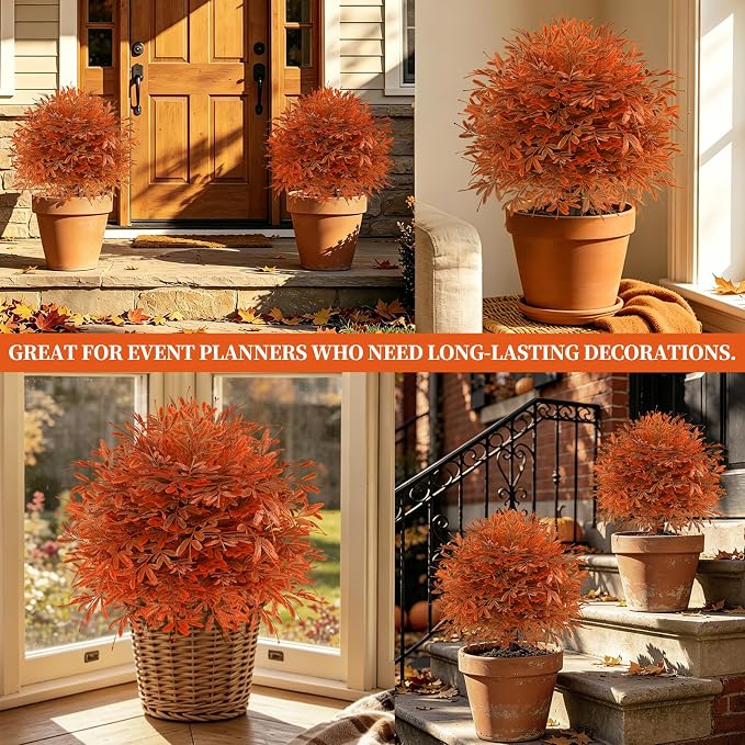 Grooy 2 Pack Artificial Fall Cedar Topiary Trees - Image 6