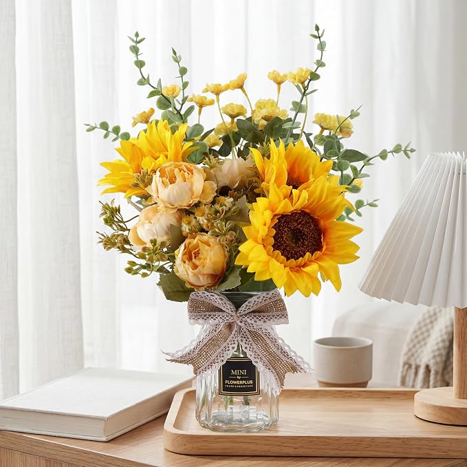 CEWOR Fake Flowers in Vase, Artificial Flowers by CEWOR