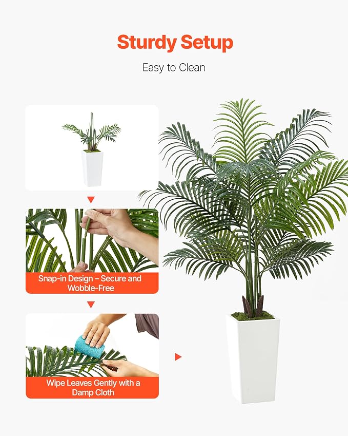 VEVOR Artificial Areca Palm Tree 5 ft, Fake Palm Tropical Plants - Image 4