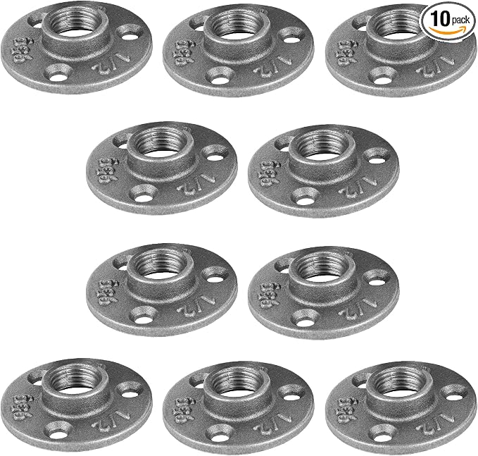 1/2" Mini Flange Fitting, PIPE DECOR Black Malleable Iron Fittings Fit Standard by PipeD%C3%A9cor