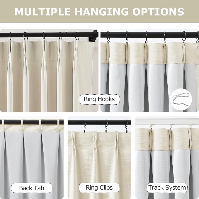 Vision Home Champagne Ivory Velvet Pinch Pleated Blackout Curtains 40"Wx95L | 2 - Image 3