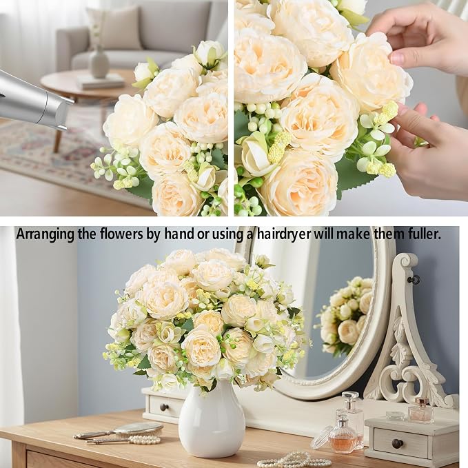 Peonies Artificial Flowers 12 Bundles Pink Flowers Bouquet, Lifelike Silk Fake - Image 4