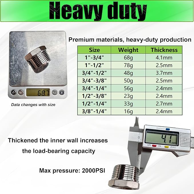 2 Pcs 304 Stainless Steel 3/8" Male to 1/4" Female Reducer Bushing, 3/8 Inch - Image 5