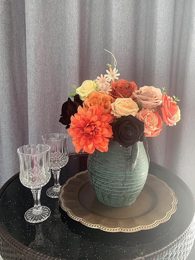 FACINOC Roses Artificial Flowers Fall Orange Black Bouquet Combo - Image 7