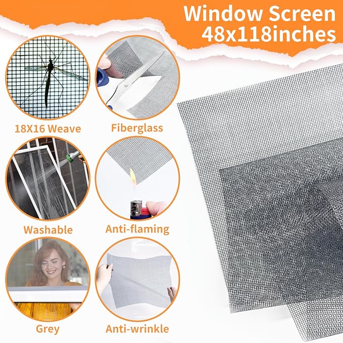 King&Charles Window Screen Replacement, 6in1 Window Screen Door Repair Kit | - Image 3