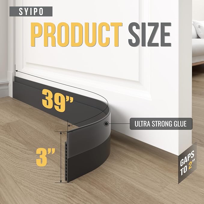 Door Draft Stopper for Huge Gap，3" W x 39" L Adjustable Widened Under Door Seal - Image 2