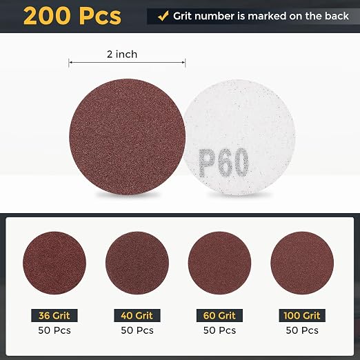 HARFINGTON 200Pcs 2Inch Sanding Disc Hook & Loop Sandpaper Aluminum Oxide | - Image 2