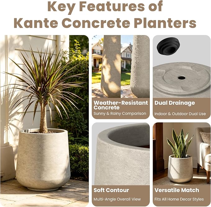 Kante Weathered Concrete Planter 16.5" Dia All-Weather Round Large Pot | - Image 4