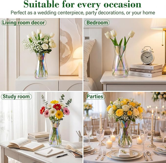 8 inch Glass Flower Vases for Flower 2 Pack, Colorful Glass Vases | Vases for - Image 7