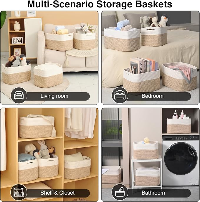 ICERZCZ Storage Baskets for Organizing & Shelves, Woven Cotton Rope - Image 5