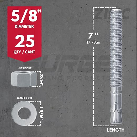 5/8" x 7" Zinc-Plated Wedge Anchors - Image 2
