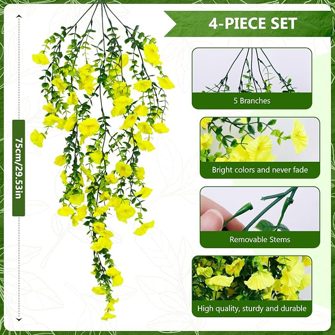 4-Pack Fake Hanging Plants, Faux Hanging Plant Artificial Greenery - Image 3