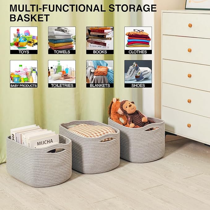 ICERZCZ Storage Baskets for Organizing Shelves, Woven Cotton Rope Bins for Baby - Image 4