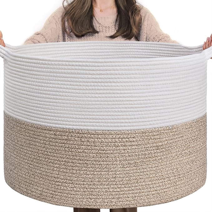 INDRESSME XXXLarge Woven Rope Blanket Basket Living Room Light Brown, 90L | by INDRESSME