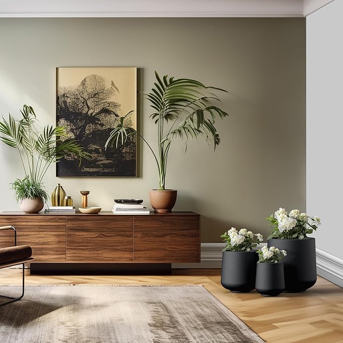 Kante Set of 3 Black Concrete Curved Round Planters - Image 6