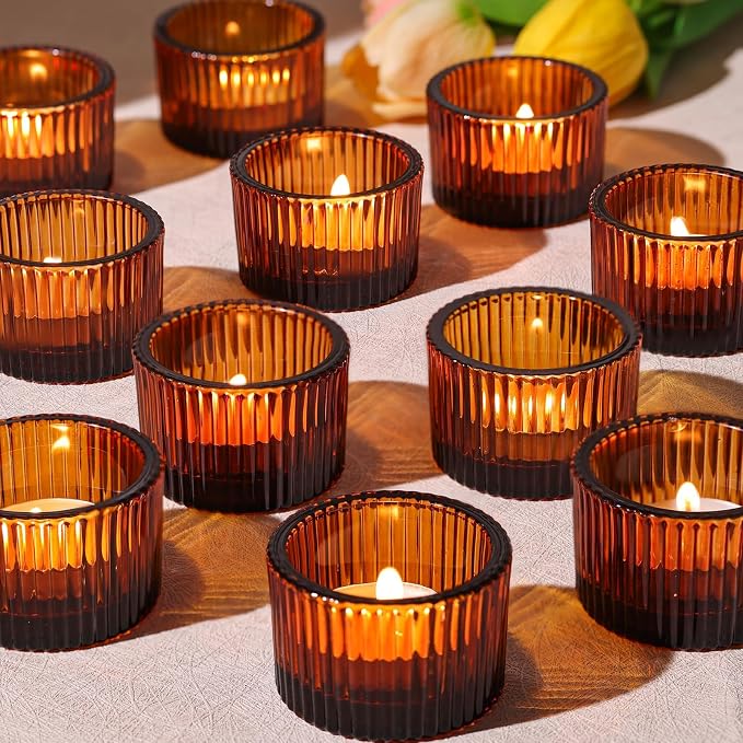24 Pack Amber Tealight Candle Holders, Glass Votive Candle Holders | Fall by LOVELIGHTLOVELIFE