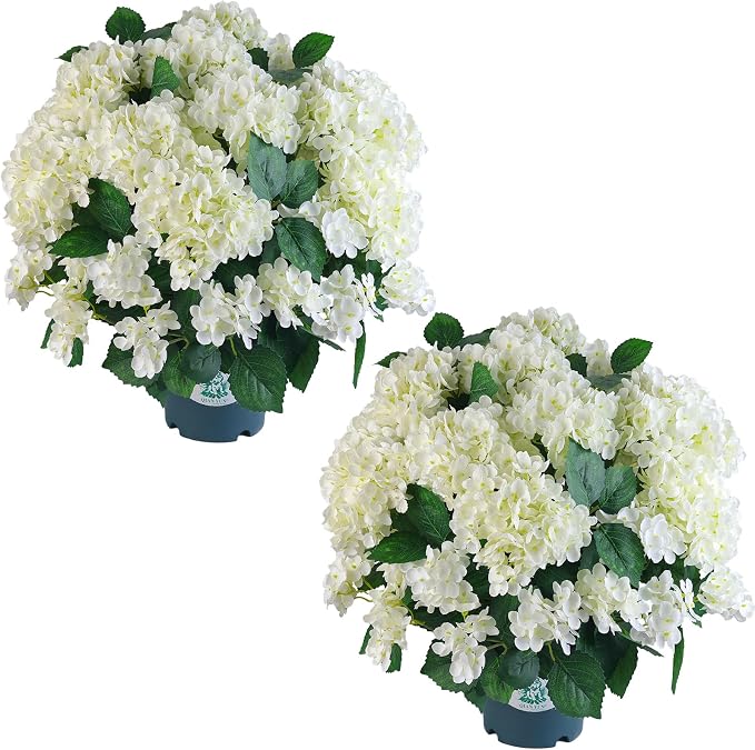 Artificial Hydrangea Bush – 20 Inch Potted Faux Hydrangea Plant, UV Resistant by QIANYUN