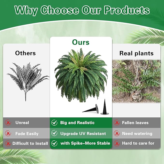 48In 96 Leaves Large Fake Ferns Plants 2Pcs Artificial Ferns - Image 5