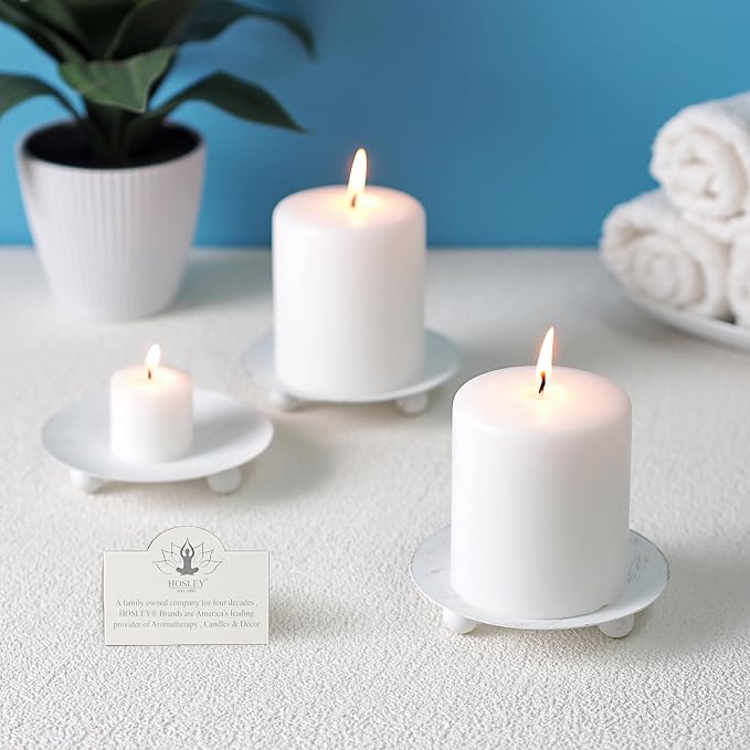 Hosley Set of 2 Whitewashed Iron Pillar Candle Holder Plates – 4-Inch - Image 2