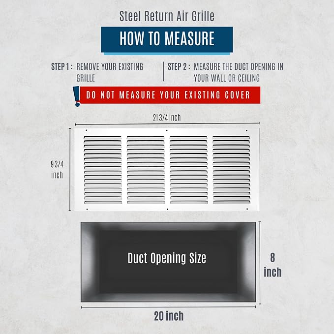 Fits 20x8 Duct Opening | Steel Return Air Grille by Handua | Vent Cover Grill - Image 2