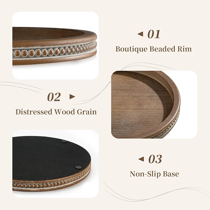 Hanobe Round Wooden Tray Decor for Coffee Table, Decorative Candle Plate | - Image 5