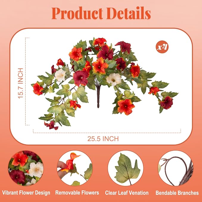 Ammyoo Artificial Fall Flowers Fake Petunias Plants - Image 2