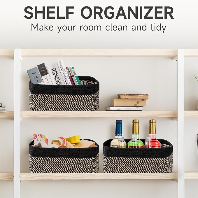 3 Pack Small Storage Baskets for Organizing, 11.8×7.8×5.1", Cotton Rope Basket - Image 7