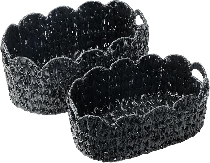 Coeusy Wicker Scalloped Basket Set of 2, Woven Storage Baskets - Image 8