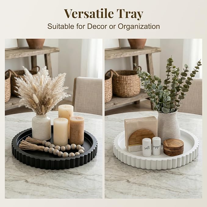 FGU 2 Pack Round Wood Decorative Trays - Image 8