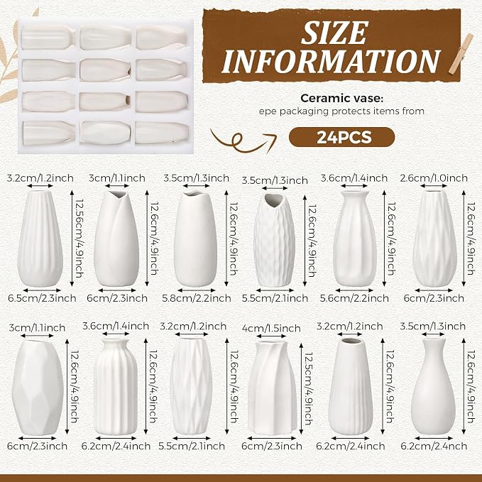 Yaomiao 5'' Small White Ceramic Bud Vases Bulk Set of 24 | Mini Flower Vase Bulk - Image 2