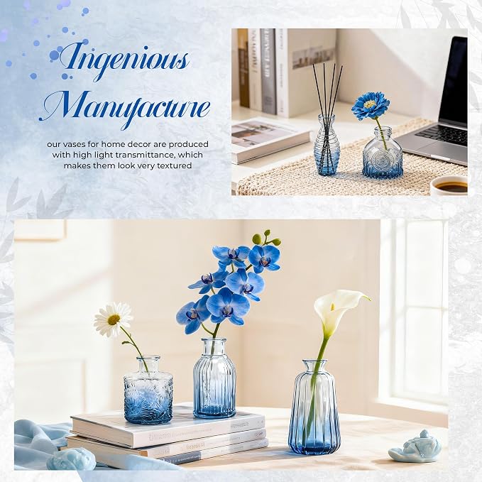 Der Rose 30pcs Glass Bud Vases, delicate embossed patterns, thick sturdy glass - Image 6