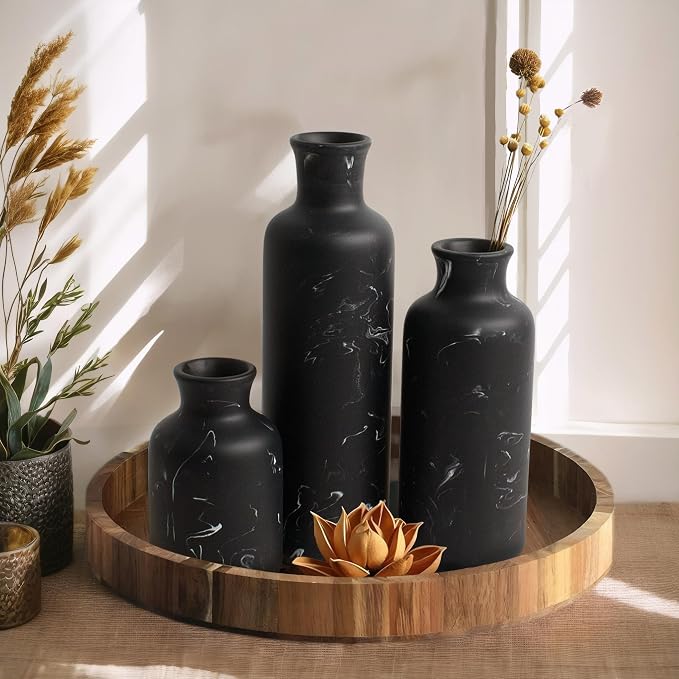 Resin 3 Piece Decorative Vase Set, Mantel and Shelf Decor. Boho Style Vases - Image 9
