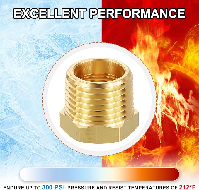 6 Pack Male to FeMale Adapters, 1/2" Male NPT x 3/8" FeMale NPT Brass Hex - Image 7