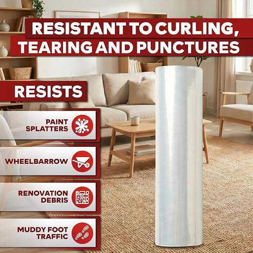 XFasten Carpet Protection Film Self Adhesive, 24 Inch x 200 Feet 3 Mil Clear - Image 5