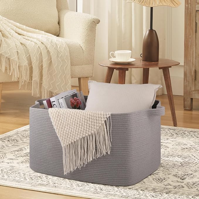 OIASKET Extra Large Blanket Basket, Rectangle Nursery Blanket Storage - Image 4