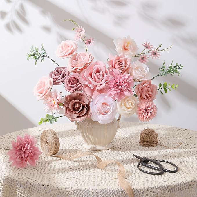 Artificial Flowers Fake Rose Flowers Dahlia - Image 4