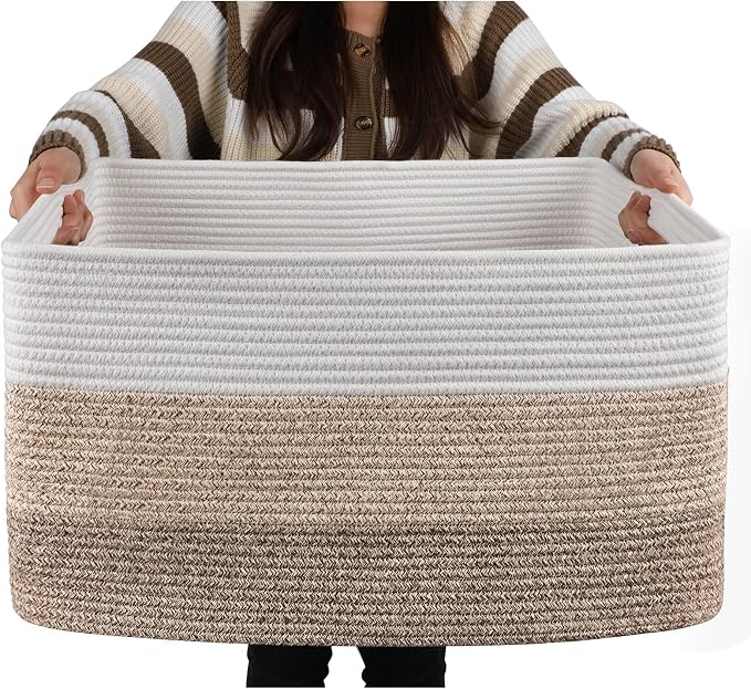 OIAHOMY Large Blanket Basket, 22”x17”x12” Laundry Baskets, Nursery Blanket by MasterofSpaceOptimization