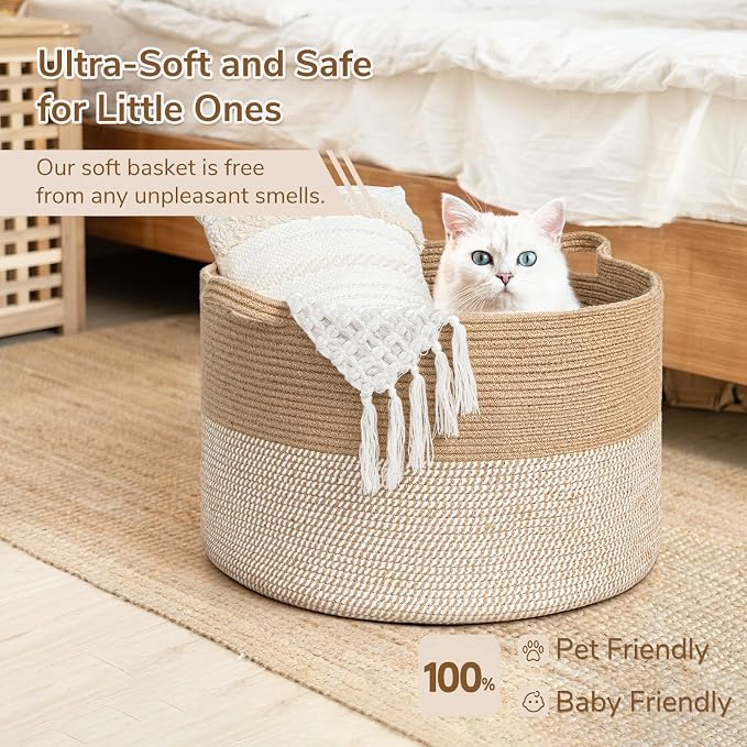INDRESSME XXXLarge Woven Wicker Blanket Basket Living Room White Jute, 90L | - Image 6