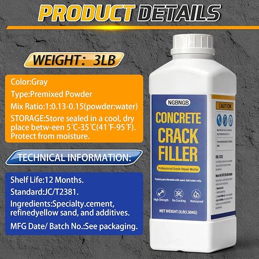 Concrete Crack Filler Heavy-Duty Dry Granular Mortar Repair Kit, 3 lb Gray | - Image 7