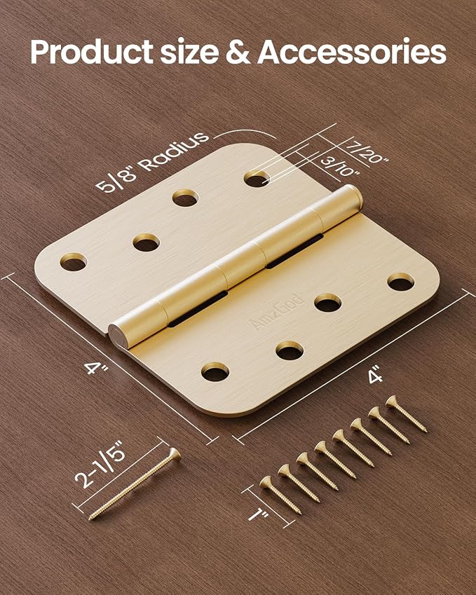 Gold Door Hinges 3 Pack 4 Inch Rounded - Image 6