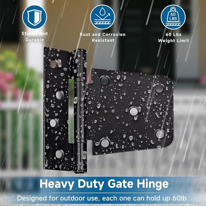 3.5 Inch Heavy Duty Gate Hinges, 8 Pack Black Iron Door Hinges | Solid Iron - Image 3